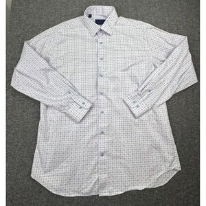 David Donahue Men's Dress Button Up Shirt Size 36/37‎ 17 White Purple Blue Plaid